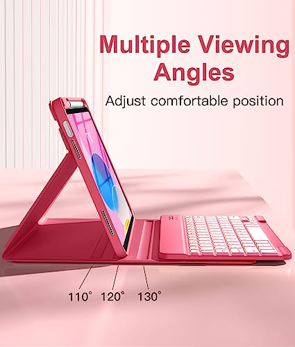 Hamile for iPad 11th 10th Generation Case with Keyboard - 7 Colors Backlit Wireless Detachable Folio Keyboard Cover with Pencil Holder for iPad 11-inch A16 2025 10th Gen 10.9 Inch 2022 (Pink) - color: Pink