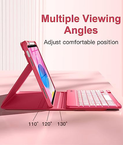 Hamile for iPad 11th 10th Generation Case with Keyboard - 7 Colors Backlit Wireless Detachable Folio Keyboard Cover with Pencil Holder for iPad 11-inch A16 2025 10th Gen 10.9 Inch 2022 (Pink) - color: Pink