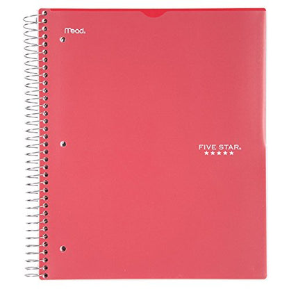 Five Star Spiral Notebook, 3 Subject, College Ruled Paper, 150 Sheets, 11" x 8-1/2", Customizable Cover, Red (38002) - color: 02 Red