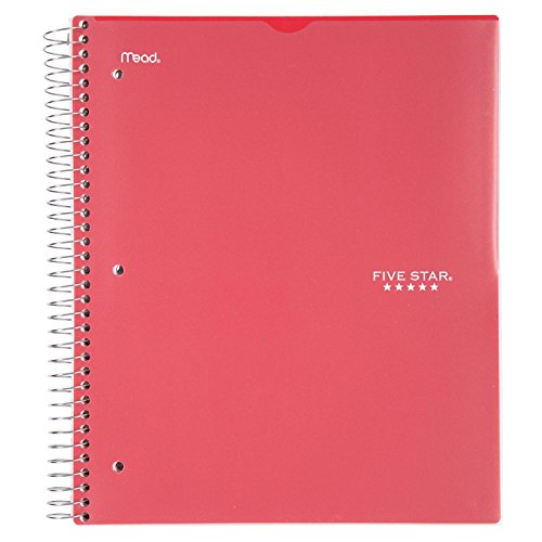 Five Star Spiral Notebook, 3 Subject, College Ruled Paper, 150 Sheets, 11" x 8-1/2", Customizable Cover, Red (38002) - color: 02 Red