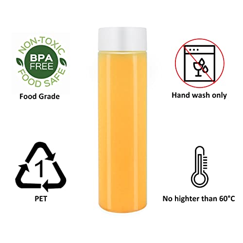 zmybcpack 12 Pack 13.6 OZ (400 ml) Clear PET Plastic Juice Bottles With White Caps- - Plastic Smoothie Bottles-Reusable Bulk Beverage Containers with Lids For Juice, Milk and Other Beverage - size: 13.6 OZ 12 pack (white lids)