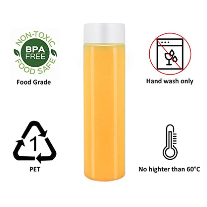 zmybcpack 12 Pack 13.6 OZ (400 ml) Clear PET Plastic Juice Bottles With White Caps- - Plastic Smoothie Bottles-Reusable Bulk Beverage Containers with Lids For Juice, Milk and Other Beverage - size: 13.6 OZ 12 pack (white lids)