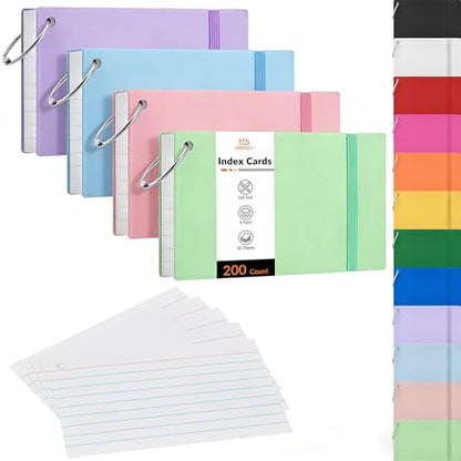 NEEWAY Ruled Index Cards with Ring 3x5 Inches, 200 Count Note Cards Lined, Flash Cards with Rings for Studying, Home and Office (Pastel) - color: Pastel