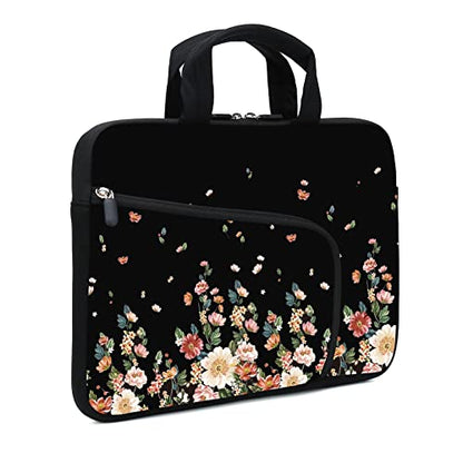 11.6-12.2 Inch Laptop Sleeve Case - Chromebook, Ultrabook, Notebook, Tablet Neoprene Handle Case for Men Women - Two Pockets Fit Apple MacBook Air, Samsung, Acer, HP, DELL (Flowers) - color: Flowers