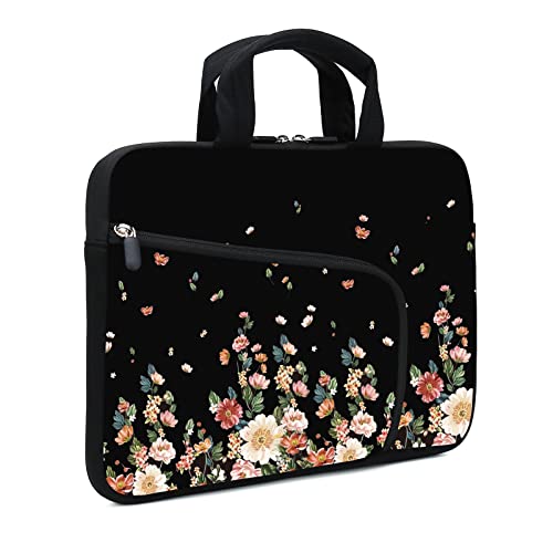 Laptop Sleeves 14 15 15.4 15.6 Chromebook Case Notebook Sleeve PC Messenger Bag Tablet Case Neoprene Handle Sleeve for Men Women, Two Pockets (Flowers) - color: Flowers