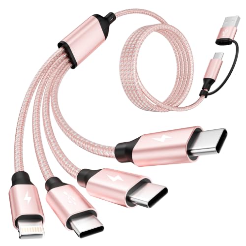 4 in 2 Multi Charging Cable,USB A/C Splitter Multi Charging Cable with 3 X Type-C,1 X IP,Upgrade 2026 Travel Holiday Essentials Phone Charger Cord for iP 17/16/15/14,Galaxy, Android (1Pack 5FT) - color: Pink, size: 1Pack5FT