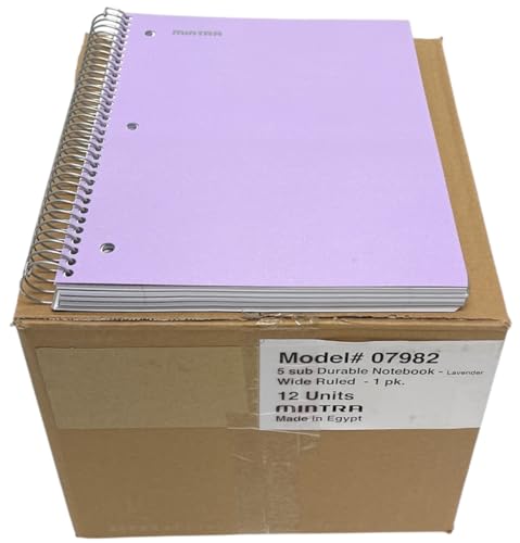Mintra Office Durable Spiral Notebooks, 5 Subject (Lavender, Wide Ruled 12pk) - color: Lavender, size: Wide Ruled 12pk