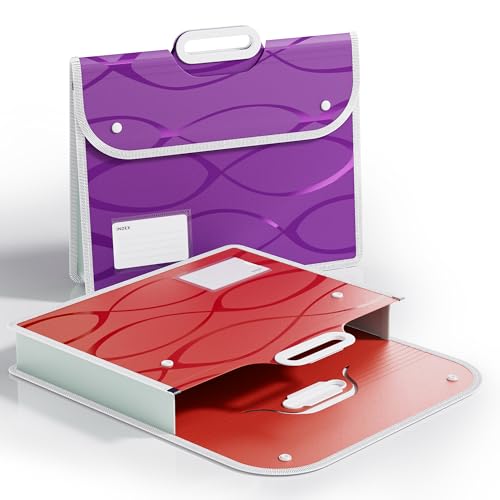 ABC life 2 Pack Plastic File Folder with Handle | Fits Letter/A4, Snap Closure for School, Office, Travel, Tax Documents - Red&Purple - color: Red&purple, size: 2 PACK