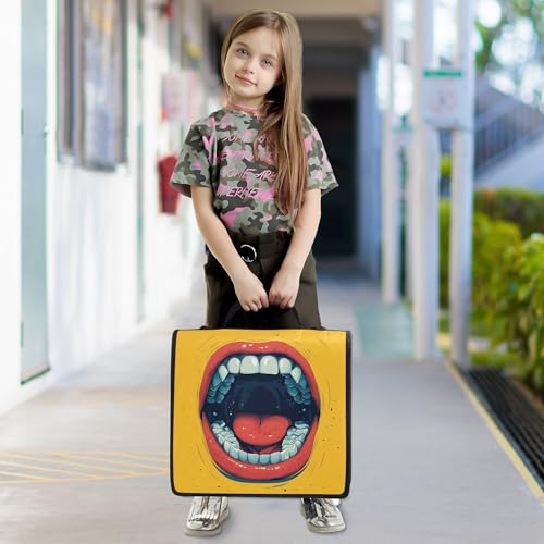 Funny Cartoon Mouth Zipper Binder with Shoulder Strap, 500 Sheets Capacity, Multiple Pockets 1.5Inch 3 Ring Zipper Binder - color: Funny Cartoon Mouth