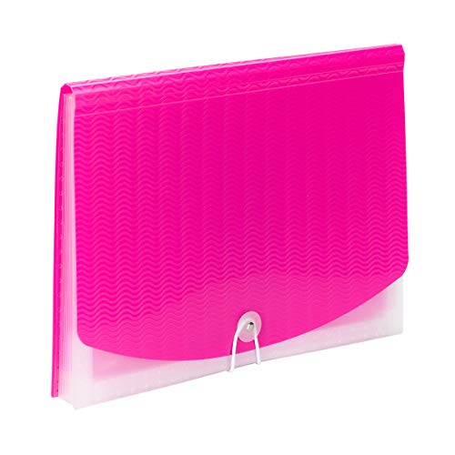 Smead Poly Expanding File, 6 Dividers, Flap and Cord Closure, Letter Size, Wave Pattern Pink/Clear (70874) - color: Pink/Clear, size: Letter