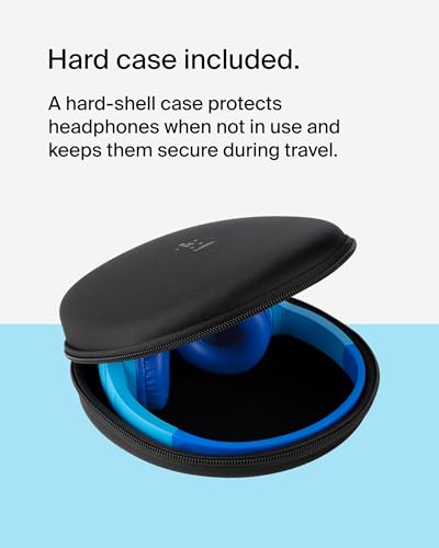 Belkin SoundForm Mini - Wireless Bluetooth Kids Headphones, 30H Battery, 85dB Safe Volume Limit, Built-in Microphone - Toddler On-Ear Earphones for iPhone, iPad - Ideal for School - Blue w/Case - color: Blue, style: Wireless (USB-C) + Case