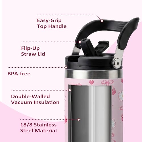 Pink Cherry Tumbler 30oz with Handle - Stainless Steel Insulated Cup, Leakproof Water Bottle with Cherry Design for Women & Girls, Perfect Birthday Christmas Gift - color: Pink cherry, size: 30 Ounces