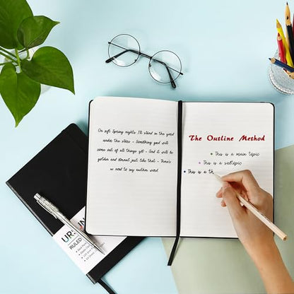 URSUNSHINE Ruled Notebook/Journal - Classic Lined Journal/Notebook, Hardcover with Thick Paper, 5.3" x 8.26", Banded + Pen Holder +Inner Pocket - Gray - color: Gray, size: Ruled