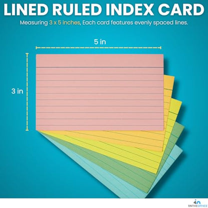 1InTheOffice 3x5 Ruled Index Cards, Assorted Pastel Colors, 300 Pack