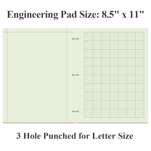 Yaridar Engineering Notebooks - 50 Sheets/100 Pages Graph Paper, 5 x 5 Graph Rule on Back, 3-Hole Engineering Computation Pad, 100 Gsm Green Tint Paper, 8-1/2" x 11" - size: 1-Pack, style: 3-Hole