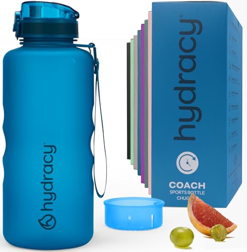 Hydracy Water Bottle with Time Marker & Fruit Infuser - BPA Free - 64 oz | Leak Proof Gym Bottle with times to drink and no sweat Sleeve - Ideal for Fitness Sports & Outdoors - color: Midnight Blue, size: 64 Ounces