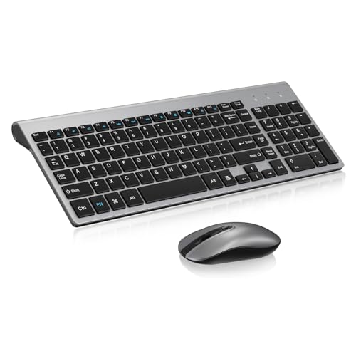 cimetech EasyTyping KF10 Wireless Keyboard and Mouse Combo, [Silent Scissor Switch Keys][Labor-Saving Keys]Ultra Slim Wireless Computer Keyboard and Mouse, Easy Setup for PC/Laptop/Mac/Windows - Grey - color: Grey Black