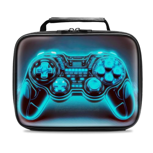 Gamer Lunch Box for Boys,Leather Boys Lunch Bag for Kids,Gamer Gifts for Kids,Insulated Video Game Lunchbox,Reusable Portable Lunchbox for School Travel Picnic Hiking Beach - color: Game Controller-Green light
