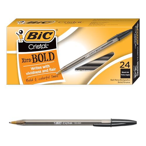 BIC Cristal Xtra Bold Ballpoint Pens, Bold Point (1.6mm) For Vivid And Dramatic Lines, Black Ink, 24-Count Pack, Perfect Ink Pens - color: Black Ink, size: 24 Count (Pack of 1), style: Bold Point (1.6mm)