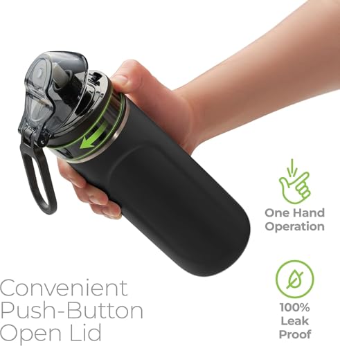 SipX Insulated Water Bottle, Water Bottle with Straw Lid, 18 oz Triple Insulated Stainless Steel, Leakproof, BPA-Free, Slim Durable Metal Bottle for School, Gym, & Office, Black - color: Black Pearl