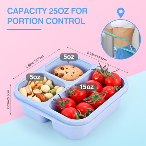Rinwoc Bento Box [Portion Size], 3 Pack Snack Containers with 3 Compartments for Meal Prep & On-the-Go [School, Travel], Lunchable Container Reusable and BPA-Free - size: Small