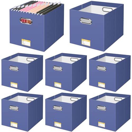 BALEINE File Organizer Box, Cardboard File Folder Organizer with Handle for Letter Size, Portable Collapsible Hanging Filing Box for Home Office Document Storage (8 Pack, Large Navy) - color: Navy, style: 8PK