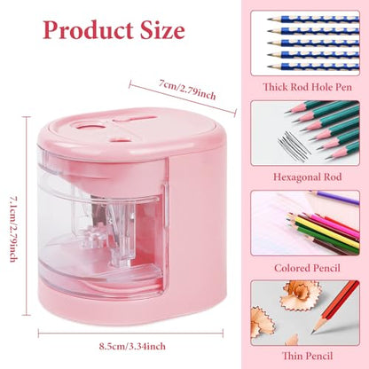 AUAUY Automatic Electric Pencil Sharpener with 2 Hole Sizes, Battery Operated with 4 Knife Holders & Charger, for Standard & Makeup Pencils (Pink) - color: Usb-pink