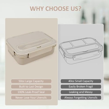 Caperci Bento Box Adult - 50 oz Large Lunch Containers for Adults and Teens, 4-Compartment Bento Lunch Box with Utensils & Leak Proof Sauce Cup, Dishwasher Safe, Durable, BPA-Free (Mocha) - color: Mocha