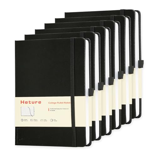 Heture Hardcover Notebooks, 6 Packs A5 Lined Journals Notebook for Writing 160 Pages, 8.2 x 5.5 inch, Black Classic Ruled Notebooks for College/Work/Travel (Black-6 Pack) - color: Black, size: 6 Pack