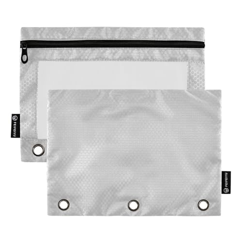 Gredecor Binder Pencil Pouch 3 Ring Grey Zipper Pencil Pouches Case 2 Pack Clear Binder Organizer for School Office - color: Grey