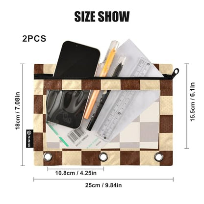 Burlywood Chessboard Binder Pouches 3 Ring for Boys Girls School Office College Supplies Yellow Buffalo Plaid Gold Pencil Pouches Case Bag with Clear Window and Zipper 2 Pack - color: Burlywood