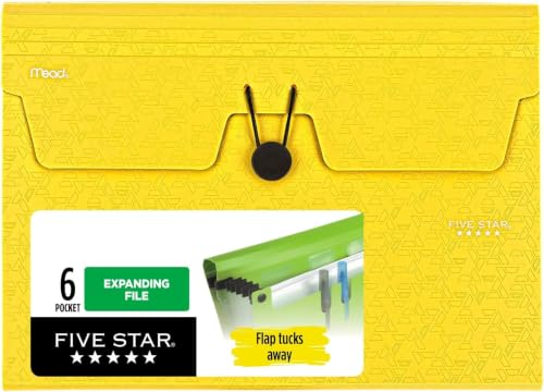 Five Star Expanding File Organizer, 6-Pocket Accordian File Organizer, Bungee Closure, Holds 11" x 8-1/2", Harvest Yellow (350100G-ECM) (Pack of 6) - color: Harvest Yellow, size: Pack of 6