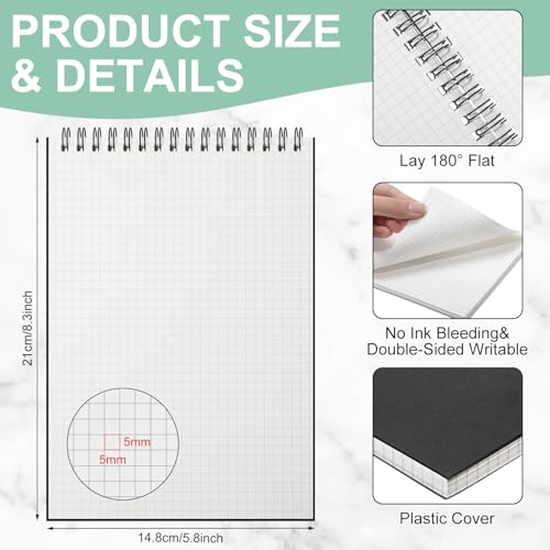 Engrowtic 2 Pack Graph Paper Spiral Notepad A5 Top Wirebound Notepad Grid Notebook Steno Pad Memo Notebook Grid Paper 140 Pages for Writing Sketching Drawing Office Supply (Black Plastic Cover) - color: Black Plastic Cover
