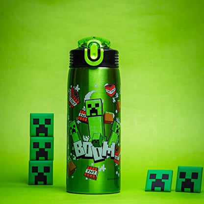 Zak Designs Minecraft Water Bottle for Travel and At Home, 19 oz Vacuum Insulated Stainless Steel with Locking Spout Cover, Built-In Carrying Loop, Leak-Proof Design (Creeper) - color: Minecraft