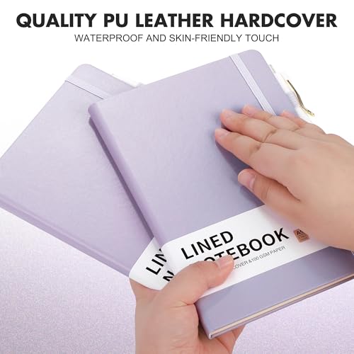 Aodaer 12 Set Lined Notebook Journals with Pens A5 Notebooks 100 GSM College Ruled Hardcover Notebook PU Leather Notepad with Pen Holder for Office School, 5.7 x 8.3 Inches, Lavender - color: Lavender