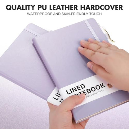 Aodaer 12 Set Lined Notebook Journals with Pens A5 Notebooks 100 GSM College Ruled Hardcover Notebook PU Leather Notepad with Pen Holder for Office School, 5.7 x 8.3 Inches, Lavender - color: Lavender