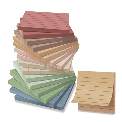 (16 Pack) Lined Sticky Notes 3x3 in Ruled Stickies,Vintage Colors | Super Sticking Power Memo Pads,Post on Windows Doors,Recyclable,Easy to Write on