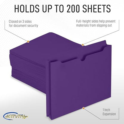 Purple File Jackets, 1 Inch Expansion, Letter Size, Reinforced Straight-Cut Tab, 6 Pack - color: Purple, style: 1 Inch Expansion