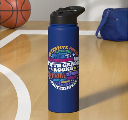 Fifth Grade Rocks Teacher Student - 5th Grade Back to School Stainless Steel Insulated Water Bottle - color: Royal Blue