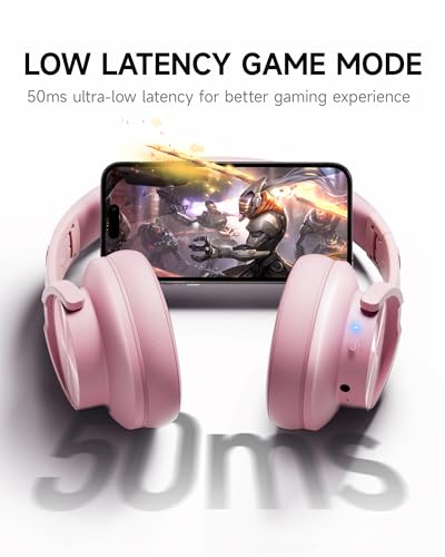 Picun B8 Headphones Wireless Bluetooth, 120H Bluetooth Headphone Over Ear with 3EQ Music Modes, Hands-Free Calls, Deep Bass Headphones for Travel Home Office Cellphone PC (Pink) - color: Pink