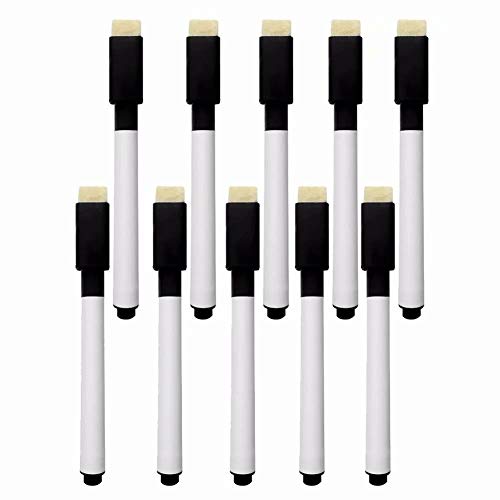 Emivery 10 Pieces Black Magnetic Markers with Eraser Cap,Magnetic Dry Erase Markers Whiteboard Marker Pens for School Office Home