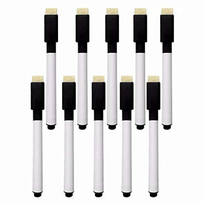 Emivery 10 Pieces Black Magnetic Markers with Eraser Cap,Magnetic Dry Erase Markers Whiteboard Marker Pens for School Office Home