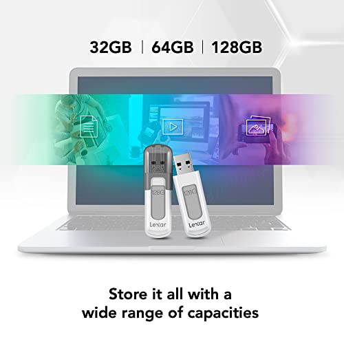 Lexar 128GB 2-Pack JumpDrive V100 USB 3.2 Gen 1 Flash Drive for Storage Expansion and Backup, Up To 100MB/s Read, Gray (LJDV100128G-B2HNU) - style: 2-Pack