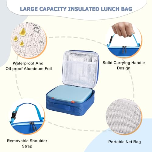 Bento Lunch Box for Kids with 8oz Soup Thermo Leak-Proof Lunch Food Containers with Snack Sauce Container for Kid Girls Boys to School,Blue Bag - color: Blue Bag