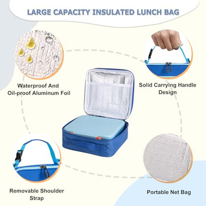 Bento Lunch Box for Kids with 8oz Soup Thermo Leak-Proof Lunch Food Containers with Snack Sauce Container for Kid Girls Boys to School,Blue Bag - color: Blue Bag