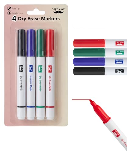 Mr. Pen- Dry Erase Markers, 4 Pack, Assorted Colors, Fine Tip | Dry Erase Whiteboard Markers for Writing on Whiteboards, Weekly Planner, Glass, School, Office, Home - size: 4 Pack
