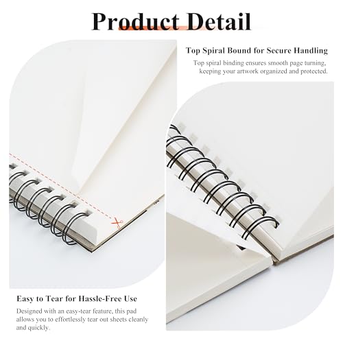 Marker Pad Sketch Book - 100 Sheets Drawing Pad Mixed Media Paper 130GSM Bleedproof Spiral-Bound Art Sketchbook for Alcohol Markers, Watercolor, Pencil & Ink Pens,Sketchpad Kids & Adults Gift
