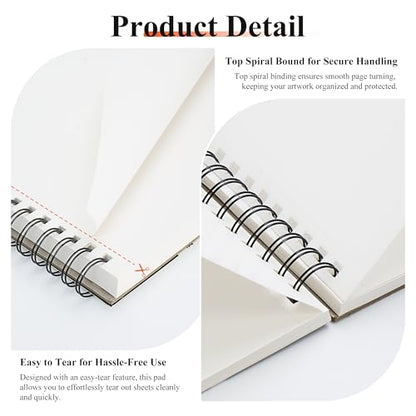 Marker Pad Sketch Book - 100 Sheets Drawing Pad Mixed Media Paper 130GSM Bleedproof Spiral-Bound Art Sketchbook for Alcohol Markers, Watercolor, Pencil & Ink Pens,Sketchpad Kids & Adults Gift