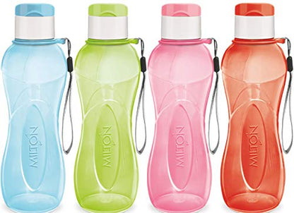 MILTON Sports Water Bottle Kids Reusable Leak-proof 25 oz 4 Set Plastic Wide Mouth Large Big Drink Bottle BPA & Leak Free With Handle Strap Carrier For Cycling Camping Hiking Gym Yoga - color: Bright 4 pack