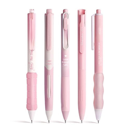 5 Count Pastel Gel Ink Pen Set,Cute Note Taking 0.5mm Fine Point Retractable 5 Count Black Ink Pens for Writing, Journaling, School, Office (Light Pink) - color: Light Pink